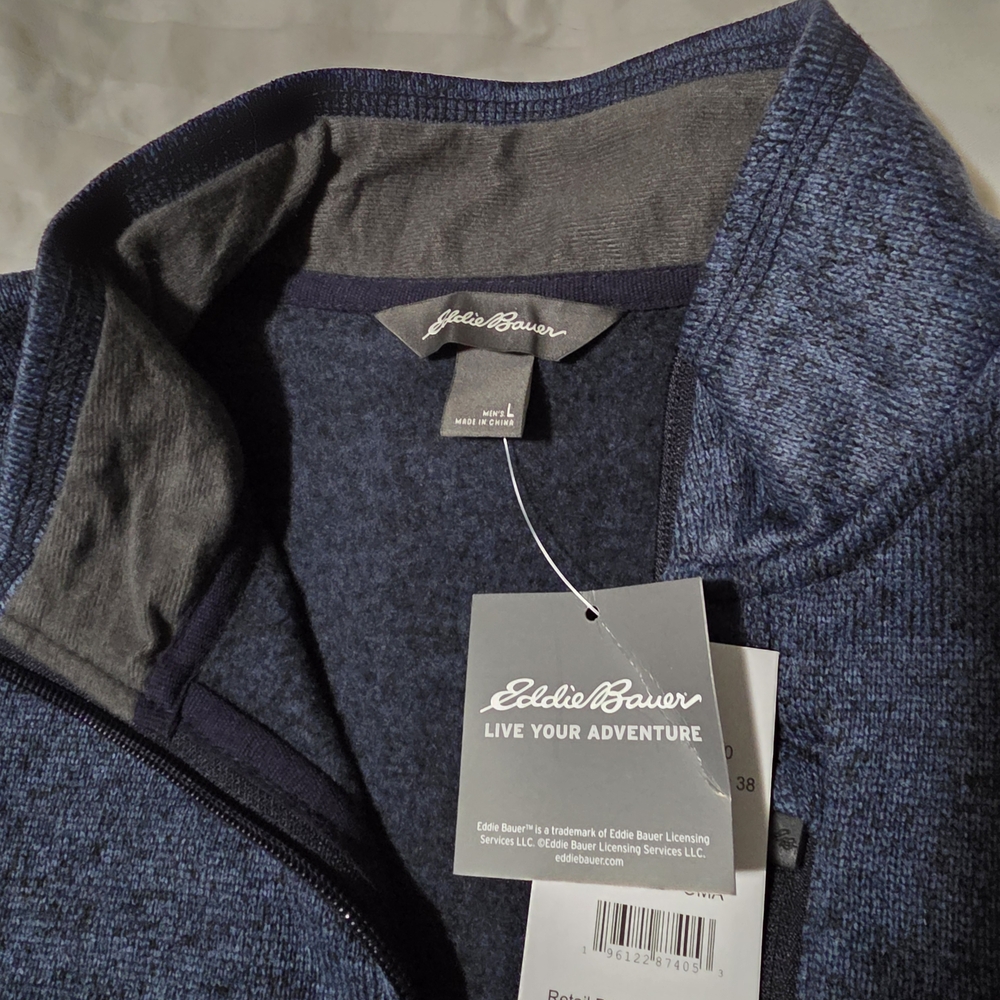 NEW Eddie Bauer Blue Heather Quarter-Zip Sweater L - Picture 2 of 5